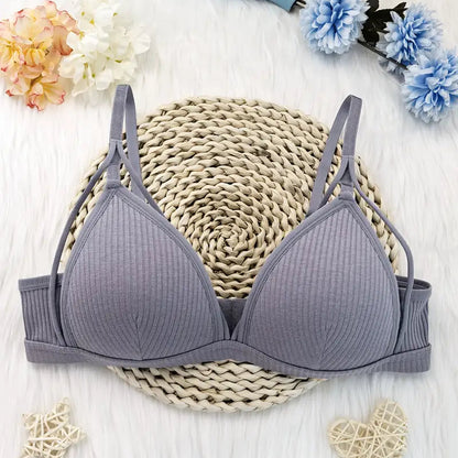 3pcs Ribbed Wireless Push-Up Bra Set - Sexy and Comfy Chest Strap Lingerie for Women