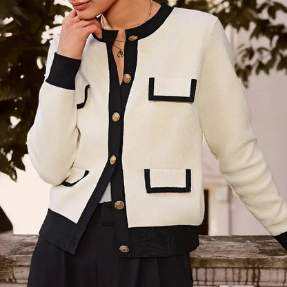 Elegant Women’s Long Sleeve Knit Cardigan - Solid Color Button-Up for Autumn and Spring