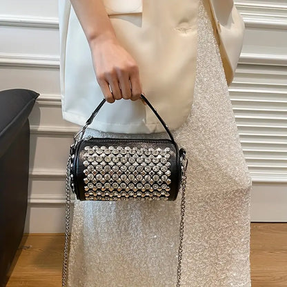 Mini Glitter Rhinestone Cylinder Bag - Trendy Y2K Style Chain Crossbody Purse for Women’s Party Looks