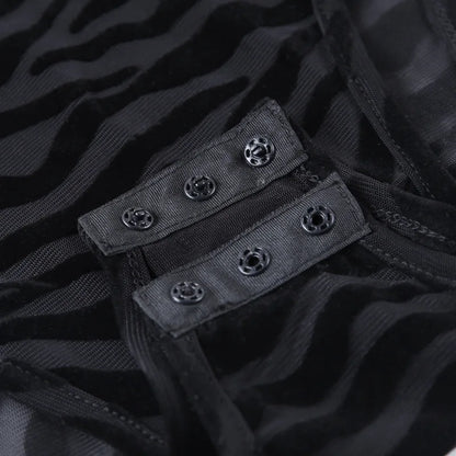 Sheer Mesh Striped Bodysuit for Women