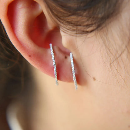 Fashion Charm CZ Crystal Earrings - Geometric Long Bar Rhinestone Earrings in 925 Silver for Women