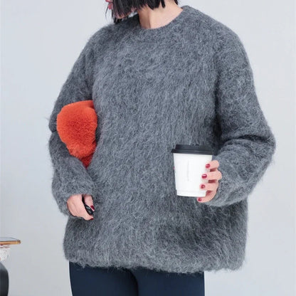 Oversize Winter Knit Sweater - Women's Long Sleeve Pullover with Loose Knit Design for Winter Fashion