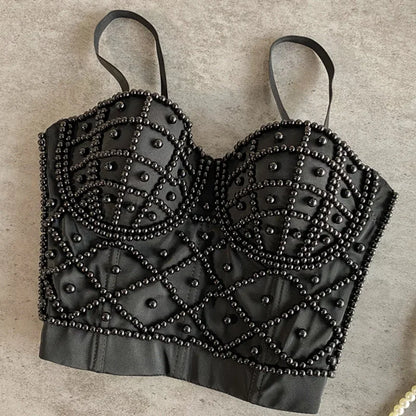 Beaded Corset Camisole Top - Women’s Embellished Evening Wear for Glamorous Party Fashion