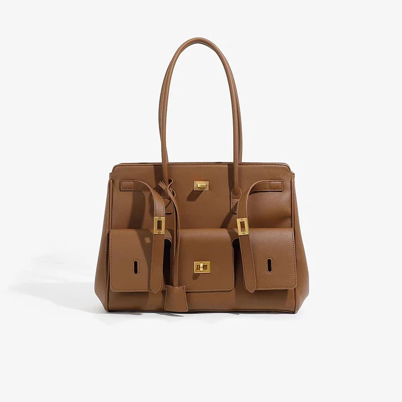 Elegant Leather Lock Tote Bag – Secure and Stylish Women’s Handbag