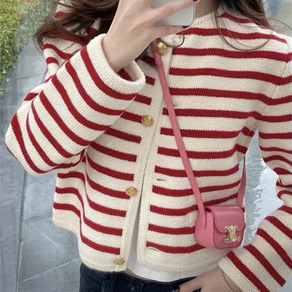 Winter Striped Cardigan with Buckle