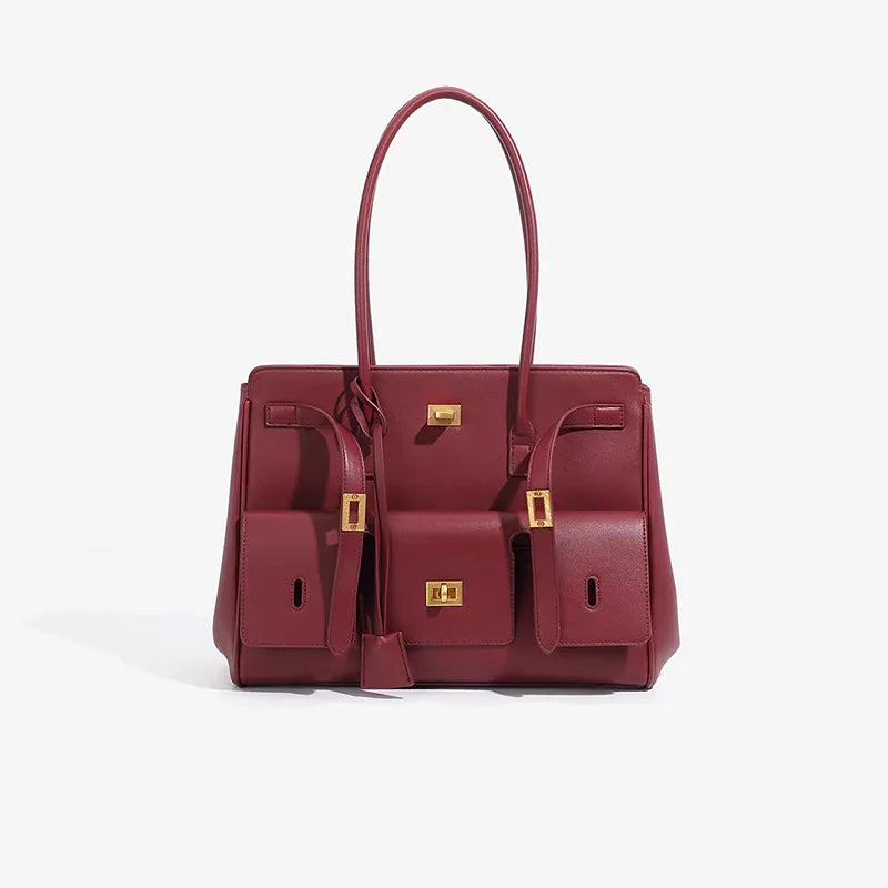 Elegant Leather Lock Tote Bag – Secure and Stylish Women’s Handbag