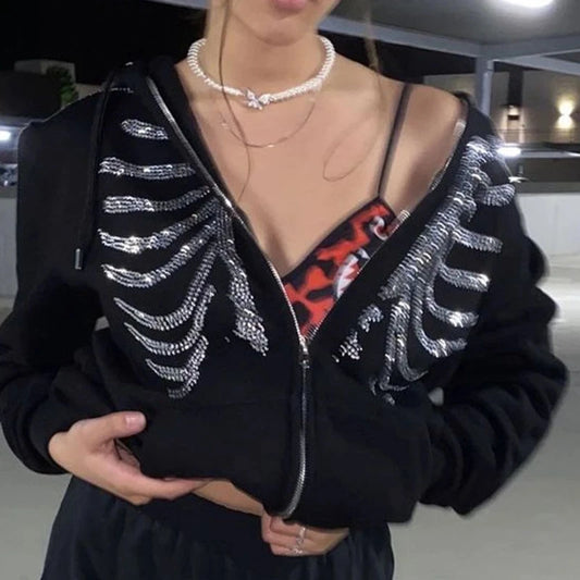 Women's Rhinestone Skeleton Hoodie