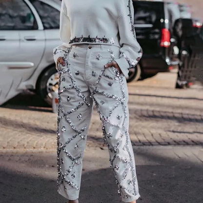 Sequin Straight Leg Jeans for Women