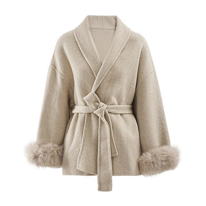 [HAIBE] Fashionable Minimalist Lace-Up Cloak Style - Stylish Women's Autumn and Winter Cloak with Lace-Up Details