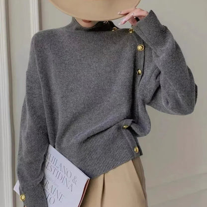 White Polo Turtle Neck Sweater - Women's High-End Wool Knitted Top for Autumn/Winter Comfort