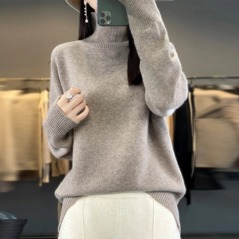 Women's Cashmere High Neck Sweater - Soft, Warm, and Elegant Knit Pullover