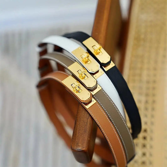 Women's Adjustable Leather Belt - Genuine Leather Waist Belt with Classic Buckle