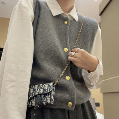 Gold Button Sweater Vest – Elegant Knit Vest for Women