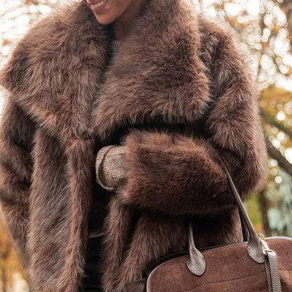 Brown Faux Fur Coat - Elegant Women’s Faux Fur Jacket for Winter Fashion and Warmth