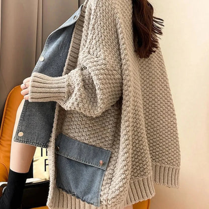 Women's Denim Patchwork Cardigan
