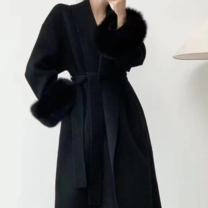 [HAIBE] Fashionable Minimalist Lace-Up Cloak Style - Stylish Women's Autumn and Winter Cloak with Lace-Up Details