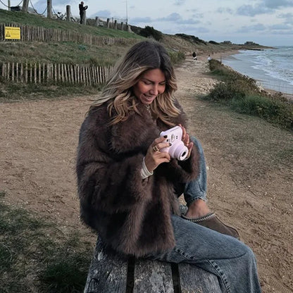 Brown Faux Fur Coat - Elegant Women’s Faux Fur Jacket for Winter Fashion and Warmth