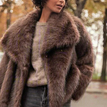 Brown Faux Fur Coat - Elegant Women’s Faux Fur Jacket for Winter Fashion and Warmth