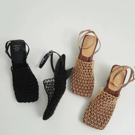 2024 Summer Luxury Designer Sandals with Lace Mesh and Braided High Heels