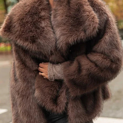 Brown Faux Fur Coat - Elegant Women’s Faux Fur Jacket for Winter Fashion and Warmth
