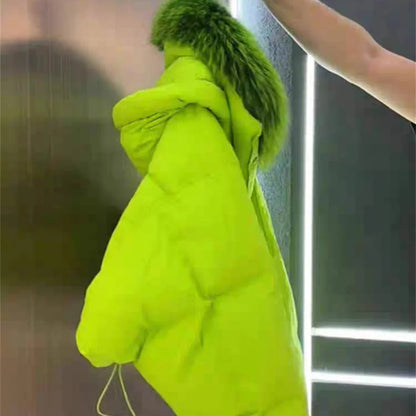 Fashionable Down Cotton Jacket - Women's Winter Coat with Large Fur Collar and Thick Down Design for 2024