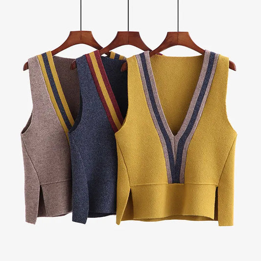 Knitted V-Neck Vest for Women