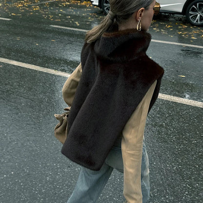 Faux Fur Shawl Crop Coat for Women