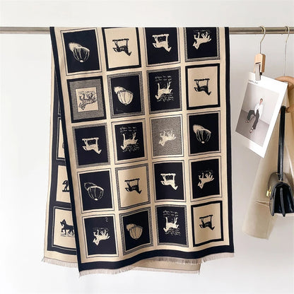 Luxury Horse Pashmina Shawl for Women - Warm Cashmere Winter Scarf and Thick Blanket Wrap
