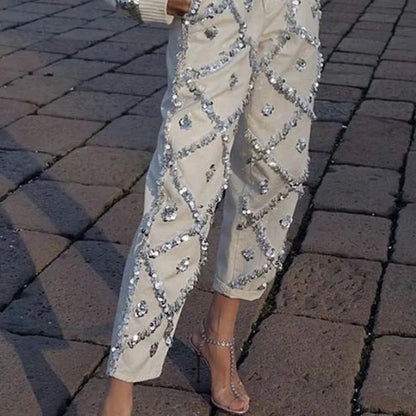 Sequin Straight Leg Jeans for Women