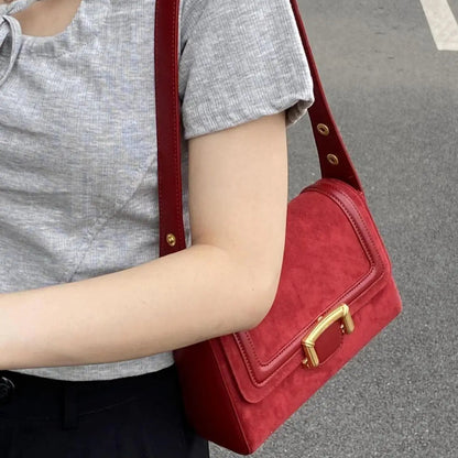 Miyagawa 2023 Niche Underarm Small Square Bag - Retro Suede Women’s Handbag with Versatile Design for Any Occasion