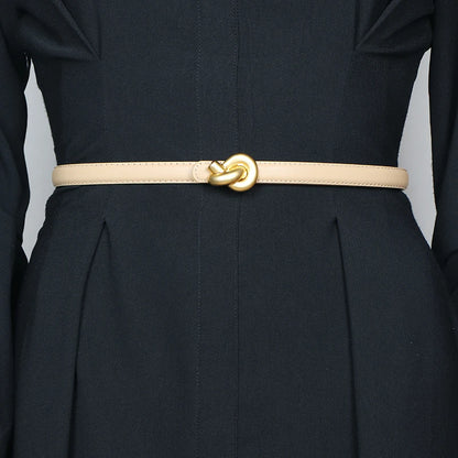 Genuine Leather Fashion Belt - High-Quality Metal Knot Buckle Waistband for Dress and Jeans