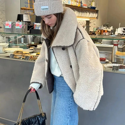 Chic Fur Turndown Jacket – Luxurious Faux Fur Coat for Women