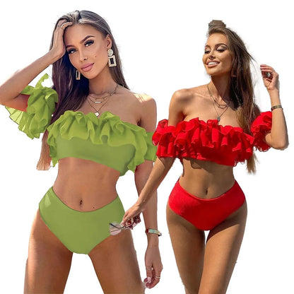 Ruffle Bandeau Bikini Set - Stylish Two-Piece Swimwear for Women’s Summer Beach Fashion