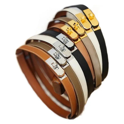 Women's Adjustable Leather Belt - Genuine Leather Waist Belt with Classic Buckle