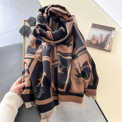 Luxury Horse Pashmina Shawl for Women - Warm Cashmere Winter Scarf and Thick Blanket Wrap