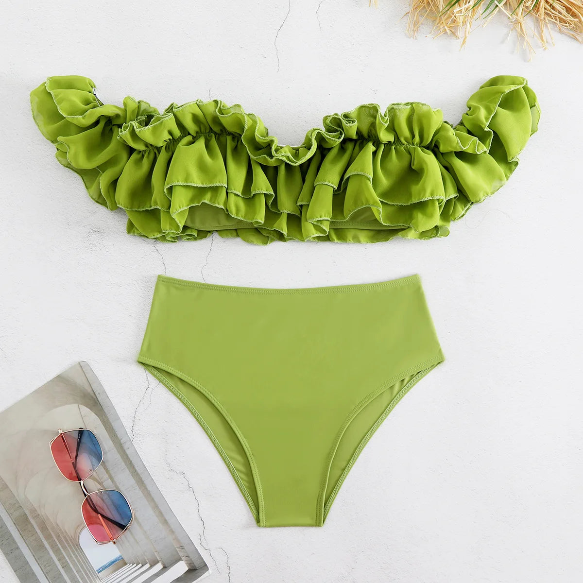 Ruffle Bandeau Bikini Set - Stylish Two-Piece Swimwear for Women’s Summer Beach Fashion
