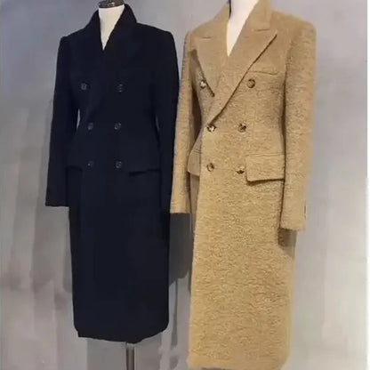 Elegant Quilted Tweed Coat - Light Luxury Women’s Light-Tan Suit Collar Long Autumn Outerwear 2023