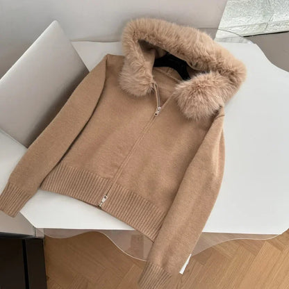 Women's Cashmere Hooded Zipper Cardigan - Soft, Warm, and Stylish Knit Outerwear