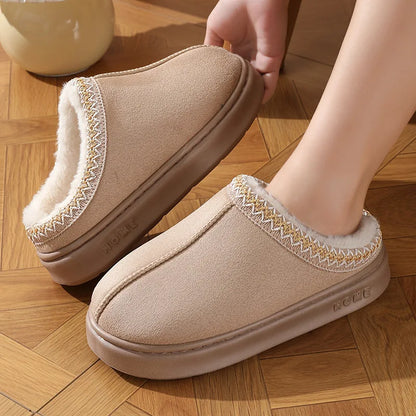 Cozy Fluffy Platform Slippers for Women with Soft Plush Fabric and Anti-Slip Sole