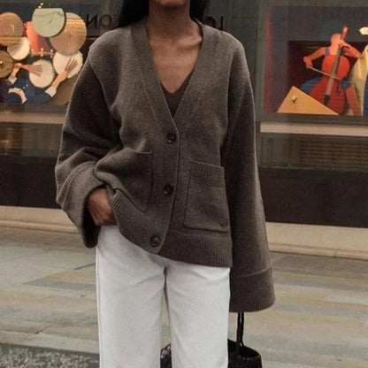 Classic V-Neck Knitted Cardigan – Lightweight Knitwear for Women, Perfect for Layering