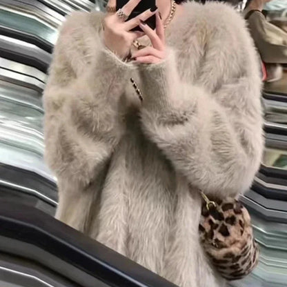 Cozy Mink Fleece Oversized Sweater – Soft and Warm Winter Pullover for Women