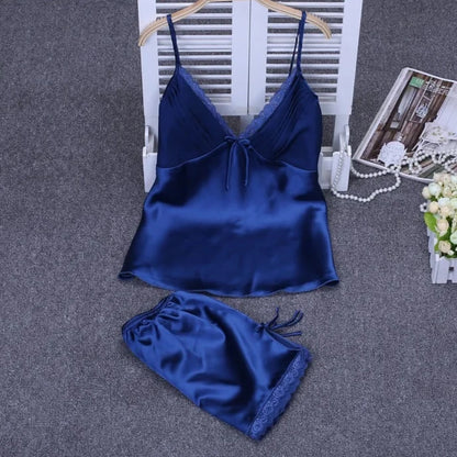 Elegant Women’s Satin Pajama Set with Lace Trim – Luxury Sleepwear for Comfort and Style