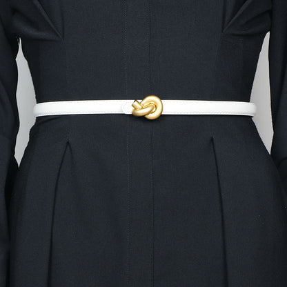 Genuine Leather Fashion Belt - High-Quality Metal Knot Buckle Waistband for Dress and Jeans