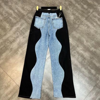 Blue Denim Patchwork Pants - Trendy Women’s Casual Jeans with Unique Vintage Patchwork Design