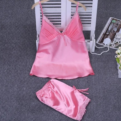 Elegant Women’s Satin Pajama Set with Lace Trim – Luxury Sleepwear for Comfort and Style