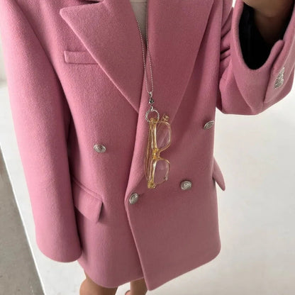 Elegant Pink Woolen Coat for Women