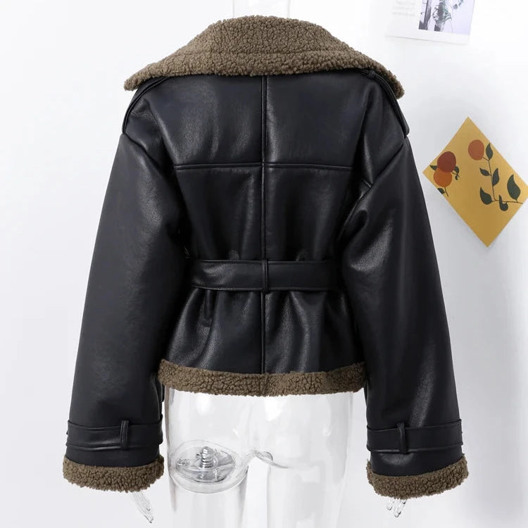 Chic Lamb Wool Cropped Jacket – Warm and Stylish Winter Outerwear for Women