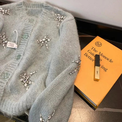 Diamond-Inlaid Elephant Knitted Jacket – Luxury Designer Sweater with Sparkling Elephant Design