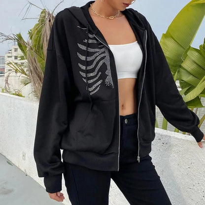 Women's Rhinestone Skeleton Hoodie
