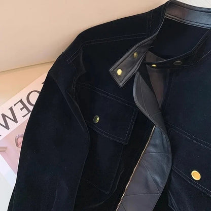 American Retro Velvet Jacket - Women’s Zipper Outerwear with Vintage Charm and Luxurious Velvet Finish